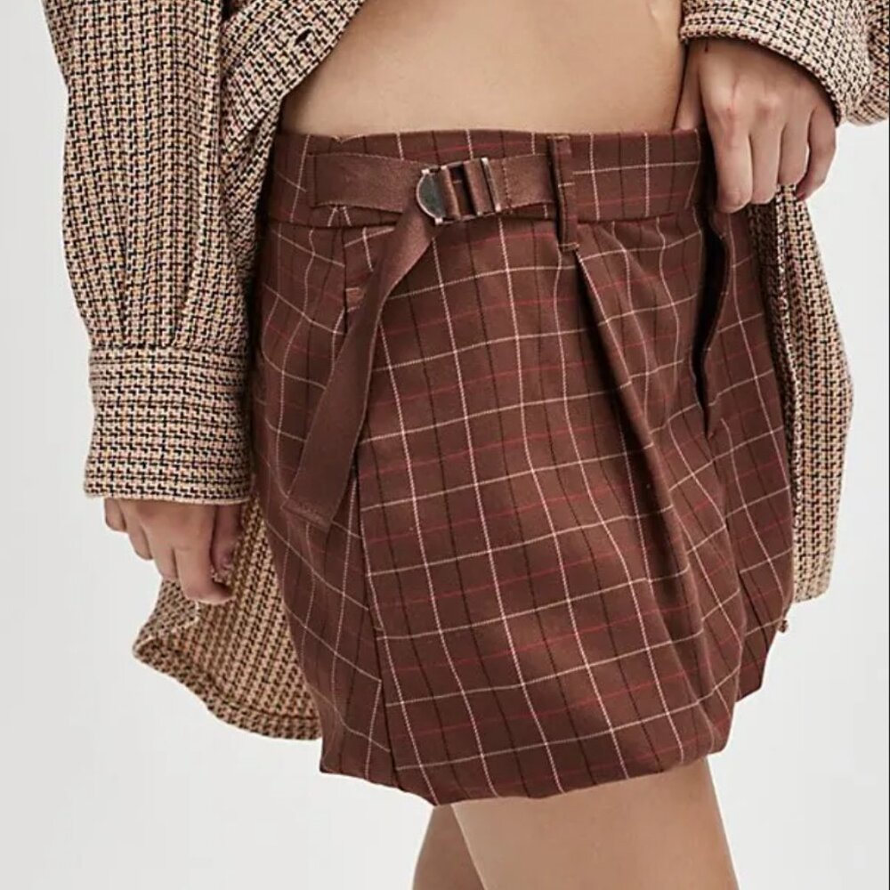 Free People Saturn Bubble Mini Skirt Brown Combo - Picture 3 of 4